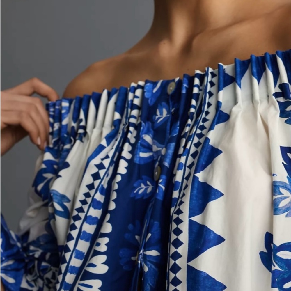 Farm Rio Blue Floral Off-Shoulder Top - Picture 3 of 10